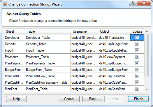Change Connection Strings Wizard - Select tables for change