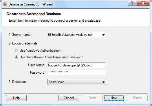 Connect to Database Wizard - Connect to database