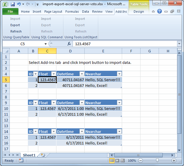 Update access table from excel