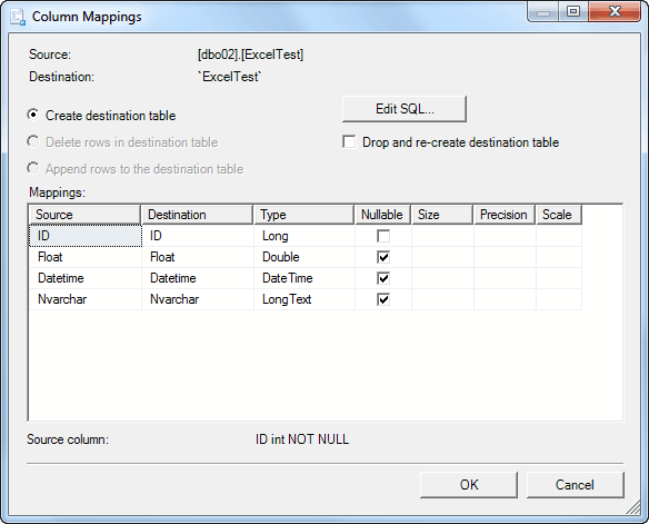 Column Mappings for a new file