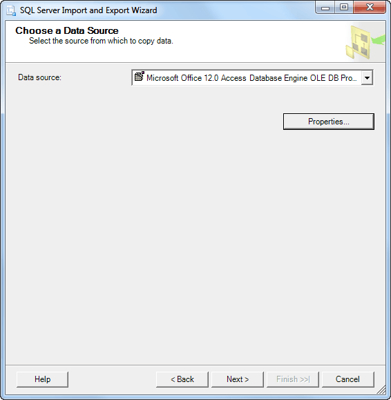 Choose a Data Source as Excel 2007 - ACE OLEDB Provider