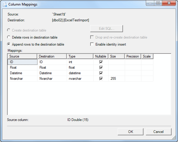 Select Source Tables and Views - Column Mapping